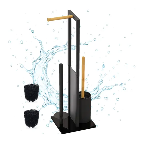 relaxdays WC-Garnitur Bambus & Metall, schwarz in schwarz von Relaxdays