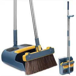 Kehrgarnitur Handfeger- und Kehrschaufel-Set mit langem Stiel und 180-Grad-Drehung
