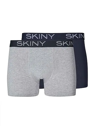 Skiny Retro Boxer 2er Pack Cotton - Blau/Grau - Herrenunterhosen im praktischen Spar-Set, aus 95% Baumwolle für hohen Tragekomfort, ohne Eingriff und maschinenwaschbar bis 40°C.