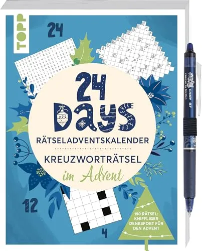 Days RÄTSELADVENTSKALENDER - Kreuzworträtsel im Advent 24 - Spielen & Raten: Entdecke 24 spannende Rätselklassiker, darunter Kreuzworträtsel und Schwedenrätsel, inklusive einem radierbaren Tintenroller zum sofortigen Losrätseln!