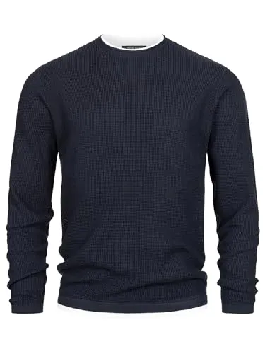 Indicode Herren INVillads Strickpullover mit Rundhals-Ausschnitt | Feinstrick-Pulli Cardigan für Männer Navy, L
