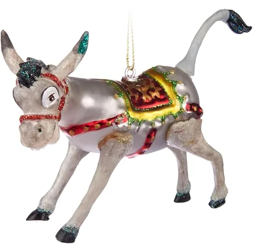 BRUBAKER Lustiger Esel - Weihnachtskugel aus Glas - Handbemalt und Mundgeblasen - Tier mit Festtags Geschirr - Christbaumschmuck Figuren - Christbaumkugel Weihnachtsdeko Anhänger - Deko Baumkugel
