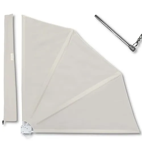KDR Balkonfächer 120x120 cm Beige – Wind- & Sichtschutz für Balkon & Terrasse – Markise mit UV-beständigem Polyester – Klappbar mit Wandhalterung, Schutzhülle & Montagezubehör