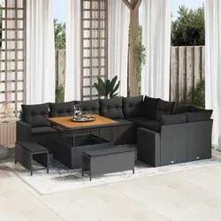 vidaXL Garten-Sofa-Set 12 pcs Schwarz Poly-Rattan - Moderne Gartenmöbel für stilvolles Entspannen im Freien, mit höhenverstellbaren Sitzen und komfortablen Kissen für ultimativen Komfort. Ideal für Gärten und Terrassen.