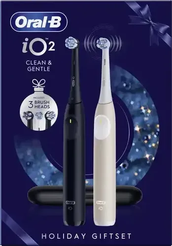 Oral-B iO Series 2 Elektrische Zahnbürste DUO Pack - Elektrische Zahnbürsten Set mit 2 Handstücken, 3 Putzmodi und automatischer Andruckkontrolle für optimale Zahnpflege – sanft zum Zahnfleisch und effektiv gegen Plaque.