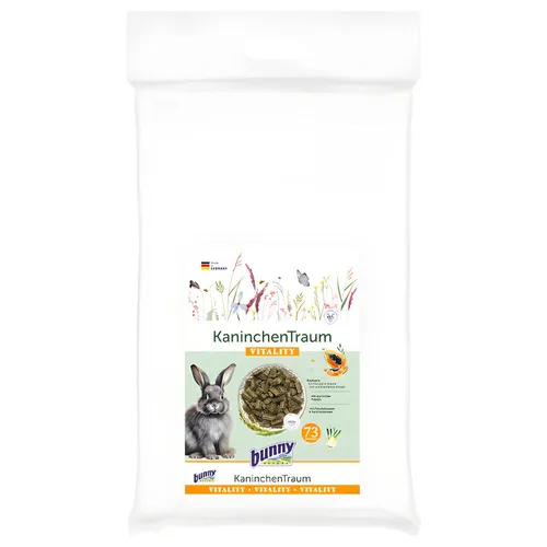 Bunny Nature KaninchenTraum VITALITY 4 kg für Zwergkaninchen - Vollwertiges Futter mit 63 verschiedenen Pflanzen und Kräutern für eine naturnahe Ernährung. Enthält wertvolle Papaya für zusätzliche Vitalität und ein gesundes Wohlbefinden Ihres Kaninchens.