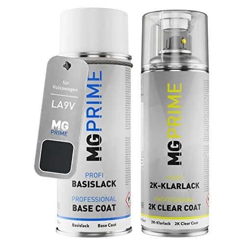 MG PRIME Autolack 2K Spraydosen Set für Volkswagen VW LA9V / A9V / R8 Brillantschwarz Metallic/Brilliant Black Metallic Basislack 2 Komponenten Klarlack Sprühdose