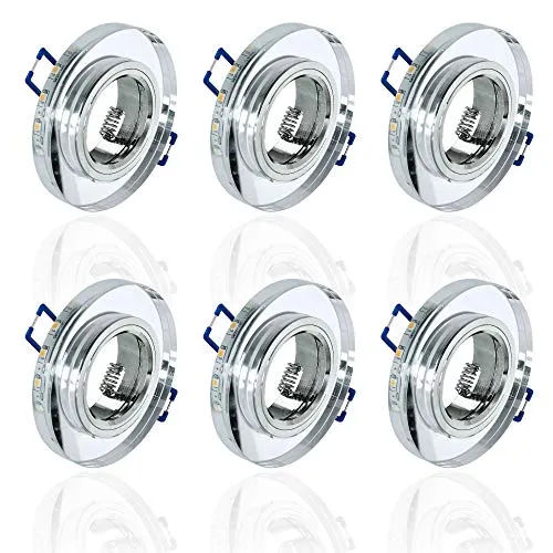 6x Glas Einbaustrahler mit LED Ring - GU10 Fassung RUND - Deckenspots mit stilvollem Design aus hochwertigem Glas und Metall, langlebig und ideal für jeden Raum. Einfache Installation und jederzeit austauschbare Leuchtmittel.