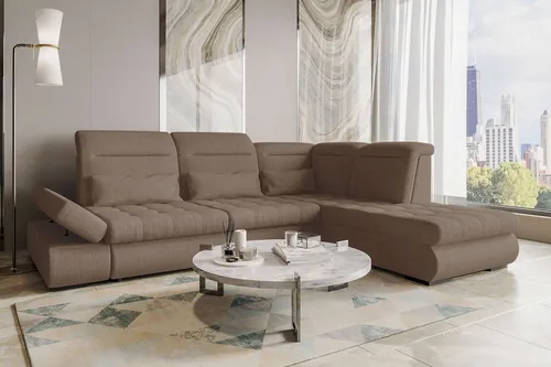 99rooms Ecksofa Sand, 4-Sitzer in L-Form - Modernes Ecksofa in L-Form mit stilvollem Veloursbezug. Ideal für entspannte Stunden im Wohnzimmer, bietet es eine integrierte Schlaffunktion für Übernachtungsgäste und überzeugt durch hohen Komfort und elegantes Design.