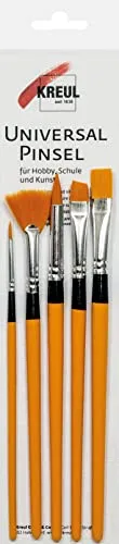 KREUL 723033 - Universalpinsel Synthetics Set, für Hobby, Schule und Kunst, ein Flachpinsel Größe 12, zwei Rundpinsel in den Größen 2 und 10, ein Fächerpinsel Größe 4 und ein Pinsel schräg Größe 10