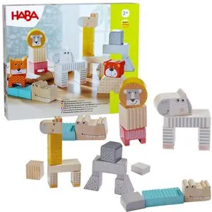 Haba Bausteine Tierparade 1306287001 - Bauklötze & Bausteine, 25 harmonisch gestaltete Bausteine aus stabilem Buchenholz fördern die Feinmotorik von Kleinkindern ab 2 Jahren.
