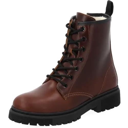 Palado Montecristo Schnürstiefelette braun 38 EU - Hochwertige Rindsleder-Wanderschuhe, mit warmen Wollinnensohlen und praktischem Reißverschluss