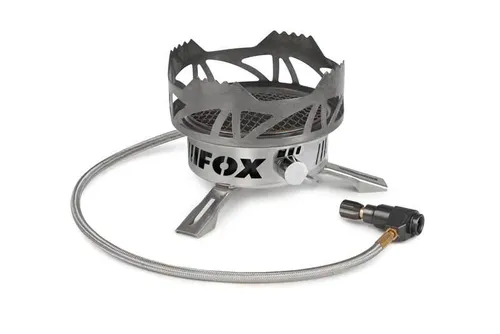 Fox Cookware V2 Infrared Stove - Gaskocher für Angler - Campingkocher mit Infrarottechnologie für konzentrierte Hitze, ideal für Angler. Langer Schlauch für sicheren Abstand zur Gaskartusche, aus hochwertigem Edelstahl und Aluminium gefertigt.