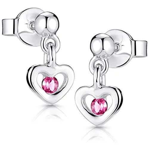 MATERIA Kinder Ohrstecker Herz pink - Mädchen Ohrringe Silber 925 Stecker SO-402-Pink