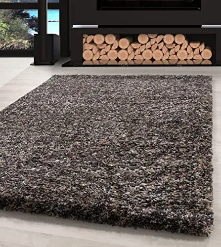 Carpettex Hochflor Teppich Wohnzimmer Shaggy Flokati - Modern Meliert Design 80 x 150 cm Flur Läufer Taupe - Bettvorleger Schlafzimmer Weich Flauschig Waschbar Küchenläufer