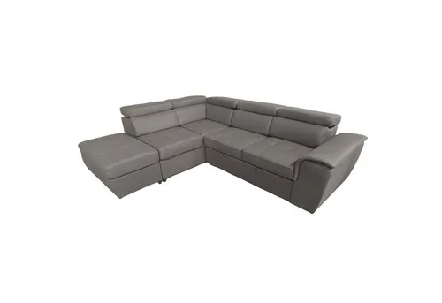 Ecksofa Sandy mit Ottomane links - Grau - Das Ecksofa Sandy ist ideal für entspannte Fernsehabende. Mit verstellbaren Kopfstützen und bequemem Sitzkomfort verwandeln Sie es schnell in eine Schlafgelegenheit. Die Ottomane bietet praktischen Stauraum für Ihre Essentials.