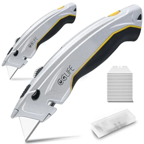 CCLIFE 2 Stück Professional Universalmesser, Teppichmesser Cuttermesser mit 20 SK5 Edelstahlklingen, Sicherheitsmesser mit rutschfestem Griff für präzises Schneiden