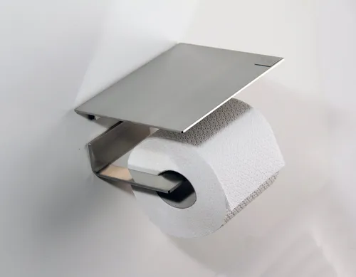 Toilettenpapierhalter mit Abstellfläche aus geschliffenem Edelstahl von SD - Modernes Design für Ihr Badezimmer: Robuster Toilettenpapierhalter aus mattiertem Edelstahl mit praktischer Abstellfläche, ideal für zusätzlichen Stauraum.