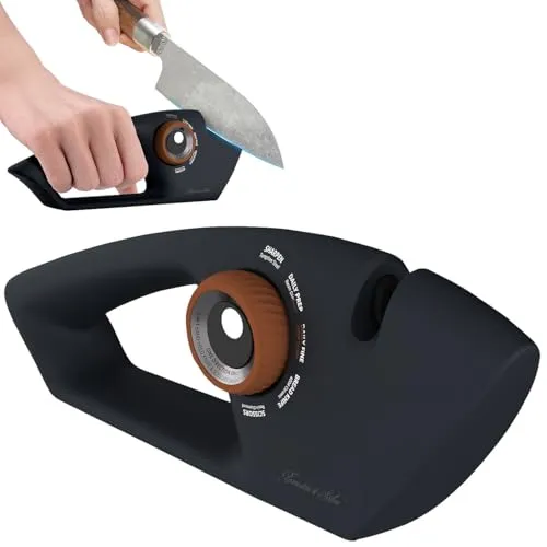 Rosenstein & Söhne Messerschärfer-Werkzeug: Manueller 5in1-Messer- und Scherenschärfer mit ergonomischem Griff (Messer und Scherenschleifer, Schärfer für und Scheren, Schleifstein)