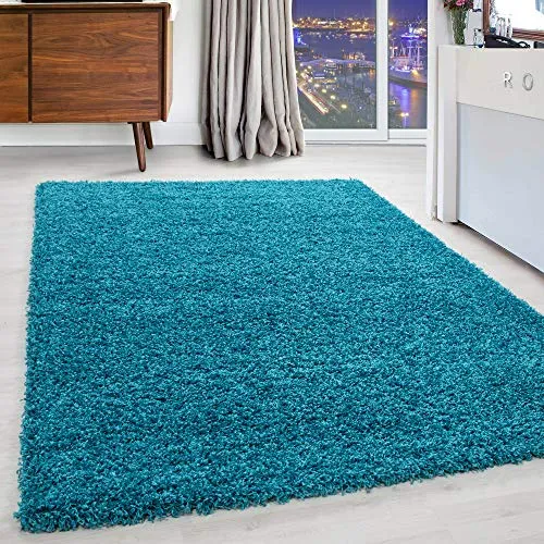 Carpettex Hochflor Teppich Wohnzimmer Shaggy Flokati Teppich Modern Einfarbig 160 x 230 cm Türkis - Teppich Schlafzimmer Weich Flauschig Waschbar Teppich Küche Esszimmer - Langflor Teppiche