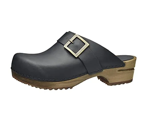 Sanita Urban Offener Clog | Handgemachte Leder-Holzclogs für Damen | Schwarz | EU 42 - Clogs für Damen: Hochwertige handgemachte Leder-Holzclogs mit anatomischem Fußbett für maximalen Komfort und antibakterielle Eigenschaften.