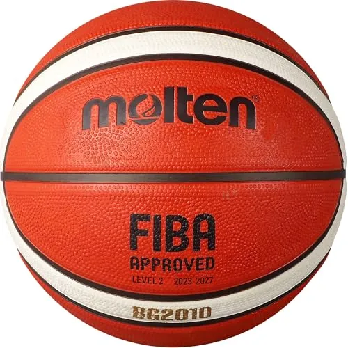 Molten BG2010 Basketball, Indoor/Outdoor, FIBA-zugelassen, Premium-Gummi, tiefer Kanal, Größe 5, Orange/Elfenbein, geeignet für Jungen im Alter von 7, 8, 9, 10 und 11 Jahren, Mädchen im Alter von 12