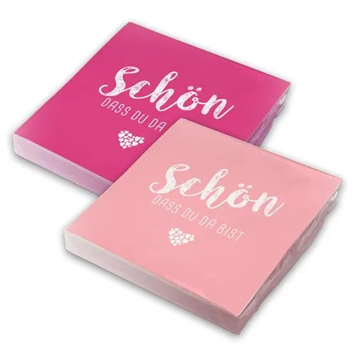 itenga Servietten Schön dass du da bist 30 x 30cm 3-lagig 40 Stück für Kommunion Konfirmation Hochzeit Taufe und andere Feiern (MixPack - 20x Pink und 20x Rosa)