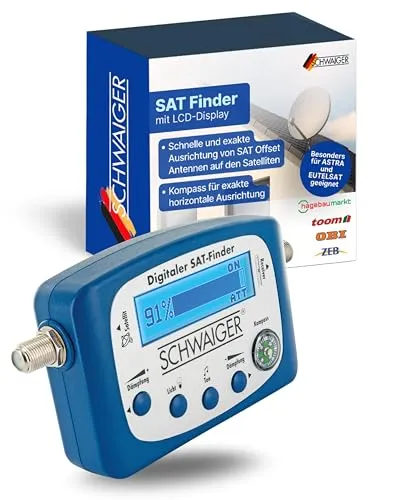 Schwaiger Satfinder 715170 - SAT-Finder für ASTRA und EUTELSAT, mit integriertem Kompass für präzise horizontale Ausrichtung, ideal für schnelle und einfache Installation.