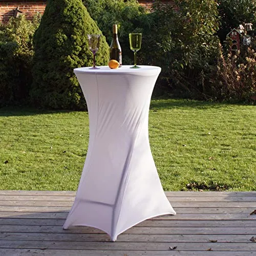 TRUTZHOLM Klappbarer Stehtisch Ø 60cm mit weißer Husse - Stehtische für Garten und Feste, wetterfest und platzsparend zusammenklappbar für einfache Lagerung.