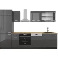 Vicco Küchenzeile R-Line, Anthrazit Hochglanz, 300 cm - Moderne Küchenzeile mit höhenverstellbaren Füßen für ergonomisches Kochen. Perfekte Komplettlösung in Anthrazit Hochglanz, ideal für jeden Küchenraum.
