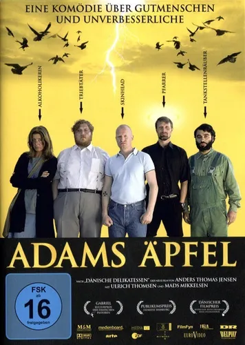 Adams Äpfel - Fesselnde Komödie - Film über einen ungewöhnlichen Priester und seine verrückten Schützlinge, freigegeben ab 16 Jahren, mit schwarzem Humor und tiefgründigen Themen.