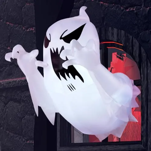 Joiedomi 1,9 m Halloween-Aufblasbarer gruseliger Fliegender Geist aus dem Fenster ausgebrochen mit eingebauter LED für Halloween-Party, drinnen, draußen, Hof, Garten, Rasendekoration
