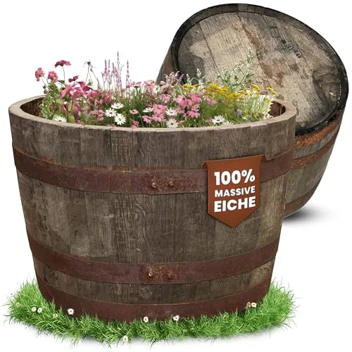 Temesso Halbes Fass aus originalem schottischen Whiskyfass - Regentonne aus massiver Eiche, frostsicher und wetterfest. Ideal für Palmen und Oliven, bringt ein Stück schottischer Geschichte in Ihren Garten.