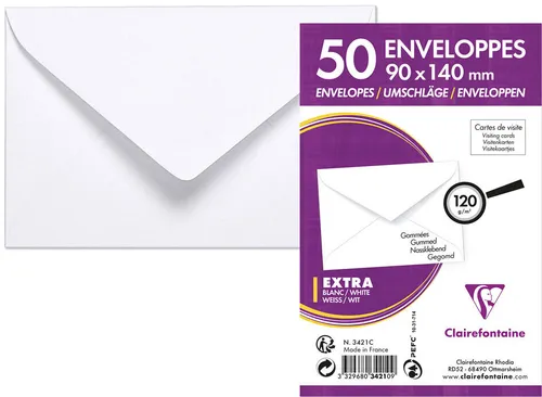 Clairefontaine Visitenkarten-Umschläge 90 x 140 mm weiß 50 Briefumschläge