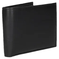 Ledergeldbörse Portemonnaie Brieftasche Rindleder Schwarz Querformat Uni - Schwarz