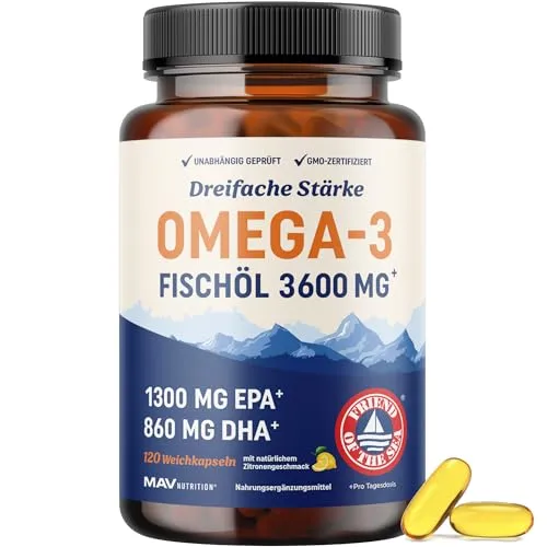 MAV Nutrition Omega 3 Kapseln Hochdosiert 3600 mg