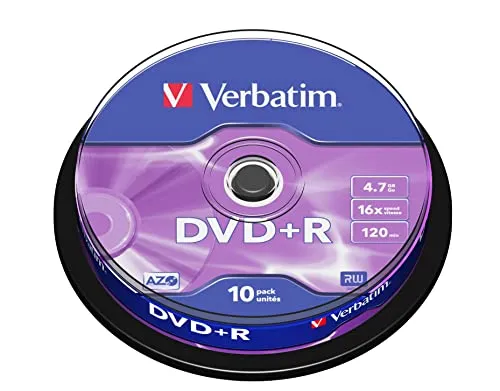 Verbatim DVD+R 16x Matt Silver 4.7GB - 10er Pack Spindel - Rohlinge mit Hardcoat Scratch Guard für hohe Belastbarkeit und langfristige Datenspeicherung, ideal für Filme und Videos.