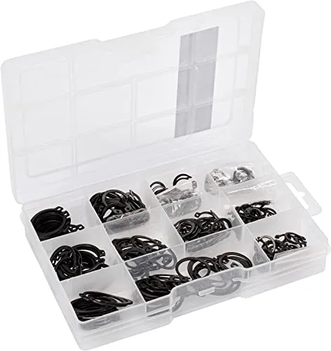 Connex Sicherungsringe-Sortiment 300-teilig - Außen - Diverse Größen im Set (3 - 32 mm) - Vorsortiert in praktischer Kunststoffbox / Außen-Sicherungsring / Sortimentskasten / DP8500121