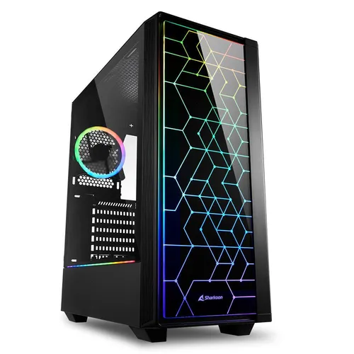 Sharkoon RGB LIT 100 - PC Gehäuse mit gehärtetem Glas und beeindruckender RGB-Beleuchtung, ideal für leistungsstarke Gaming-Setups