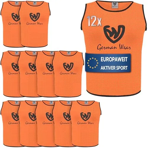 German Wear 12x Fußball Leibchen Trainingsleibchen Markierungshemd Fußballleibchen für Kinder Jugend und Erwachsene, Farbe:Orange, Bibs:Senior (L)
