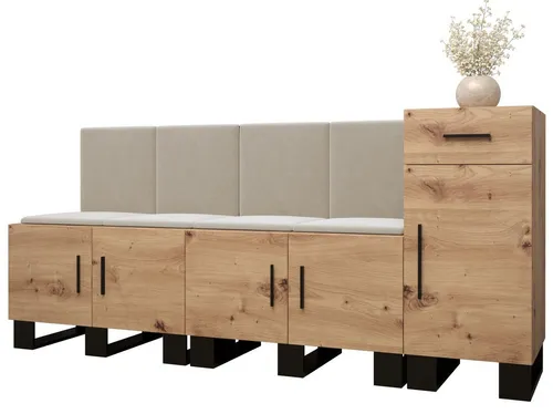 ABIKS MÖBEL Garderoben-Set ARTIN 17 - Industrielles Design - Moderne Garderobe mit gepolsterten Paneelen und vielseitigen Ablagemöglichkeiten. Ideal für stilvolle Flure, schützt die Wand und bietet schallabsorbierende Eigenschaften durch die Polsterung.