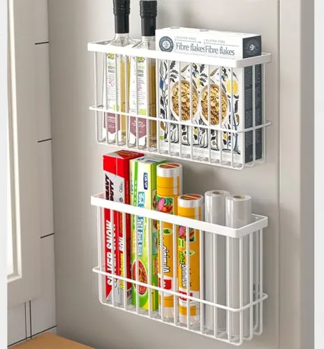 EigPluy 2 Stück Küchenschranktür-Aufbewahrungsbox,Selbstklebendes Wandmontierte Aufbewahrungsboxs, Schrank/Badezimmer/Kühlschrank Kleine Gegenstände Organizer Aufbewahrungsbox (Weiß)