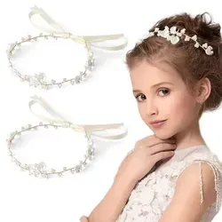 Blumenkranz Haarschmuck Kinder 2 Stück für Hochzeiten & Partys - Handgefertigter Blumenkranz mit eleganten weißen Blumen und Perlen. Perfekt für Hochzeiten, Partys und den Alltag. Bequem zu tragen und einfach anzupassen, für einen zauberhaften Look bei jedem Anlass.
