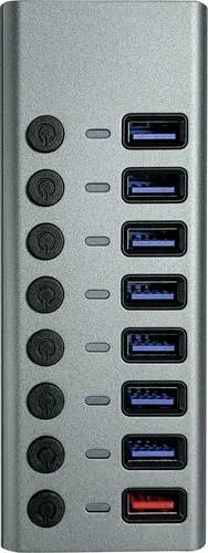 Maxtrack CH11L 8-Port USB 3.0-Hub - USB-Hub mit 8 Ports, einzeln schaltbar und integriertem 2,4 A Ladeanschluss für schnelle Mobilgeräteaufladung. Ideal für effizientes Arbeiten im Büro oder Home Office.