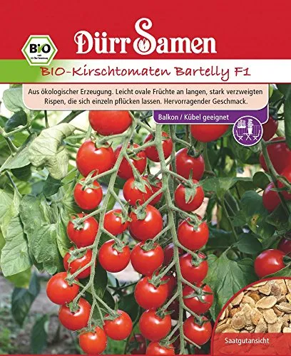 Bio Kirschtomaten Samen Rote Tomate BartellyF1 Tomatensamen Biotomaten ca 6 Korn Saatgut Ertragreich Garten Hochbeet Kübel Dürr Samen