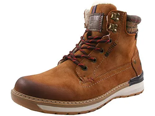 Mustang Shoes Stiefelette Lederimitat Herren, Gr. 41, braun - Wanderschuhe aus hochwertigem Lederimitat mit Warmfutter für optimalen Komfort. Praktischer Reißverschluss und regulierbare Schnürung bieten perfekte Funktionalität.