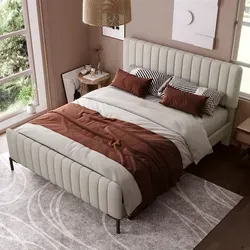 okwish Polsterbett Doppelbett 180 x 200 cm mit verstellbarem Kopfteil in Grau-Beige - Modernes Polsterbett für Schlafzimmer und Gästezimmer: Das höhenverstellbare Kopfteil sorgt für individuellen Komfort, während die stabile Konstruktion ein angenehmes Schlaferlebnis bietet.