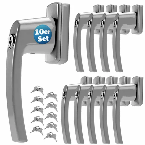 MONZANA® Fenstergriffe 10er Set Aluminium silber inkl. Schlüssel - Türsicherungen mit abschließbarem Zylinderschloss für maximalen Schutz und Kindersicherung. Hochwertiger Edelstahlgriff, einfach zu montieren und stilvoll im Design.