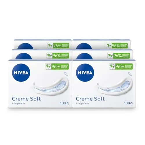 NIVEA Pflegeseife Creme Soft (6x100g) | Feuchtigkeitsspendendes Handseifenstück mit Mandelöl für sanfte Reinigung und milde Pflege