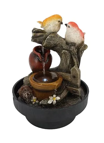 abc HOME Elektrischer Zimmerbrunnen mit LED und Vögeln - Zimmerbrunnen für den Indoor-Bereich, mit stimmungsvoller LED-Beleuchtung und einer eleganten runden Form, ideal zur Entspannung und Verbesserung des Raumklimas.